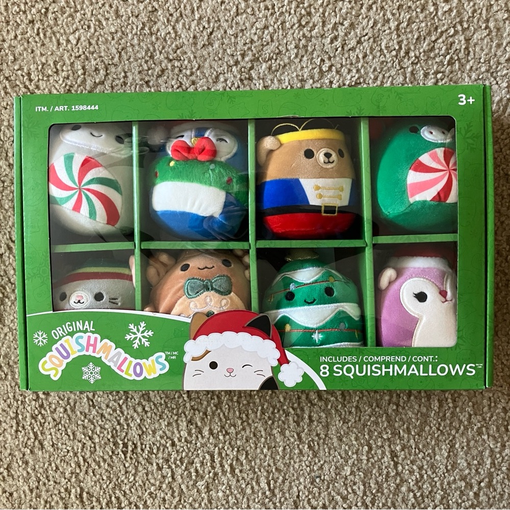 Squishmallow 8 count Holiday Ornament Set